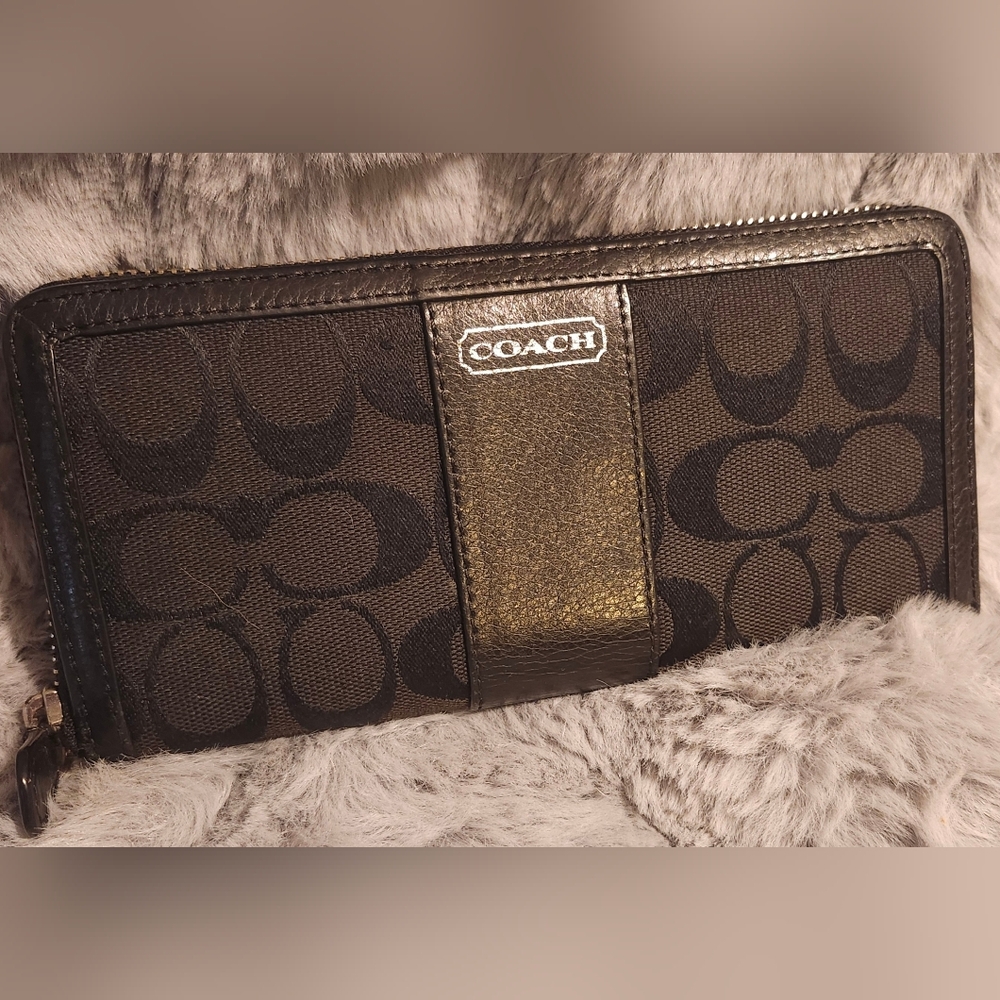 Coach Long Zip Around Wallet in Signature Canvas